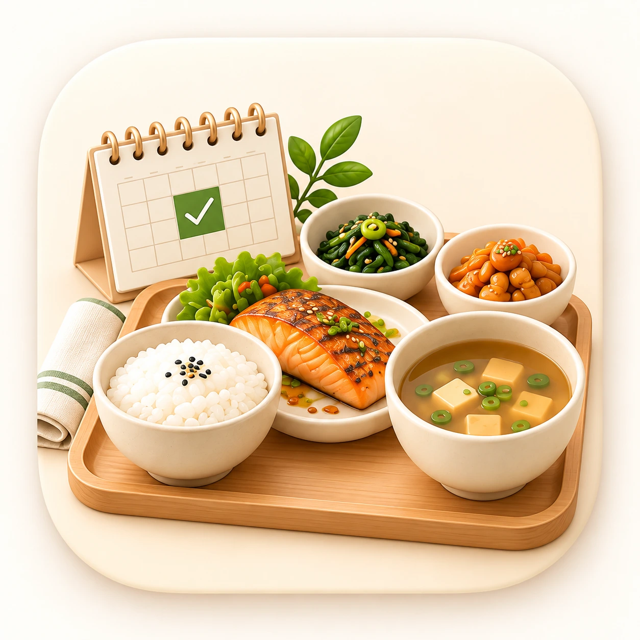 국과 주반찬, 밑반찬을 한 상에 차린 온가족 정기식탁 구성